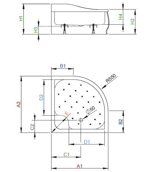 Radaway Korfu A brodzik półokrągły głęboki z siedziskiem 90x90 4S99400-03