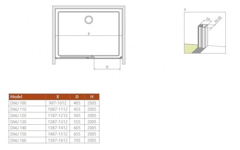 Radaway Idea DWJ drzwi wnękowe przesuwne 160cm prawe chrom przeźroczyste Easy Clean 387020-01-01R