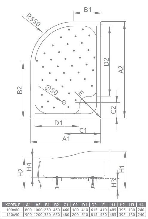 Radaway Korfu E brodzik półokrągły głęboki z siedziskiem asymetryczny 120x90 prawy 4E91240-03R