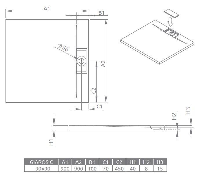 Radaway Giaros C brodzik kwadratowy płaski 100x100 biały konglomerat M3GRC1010