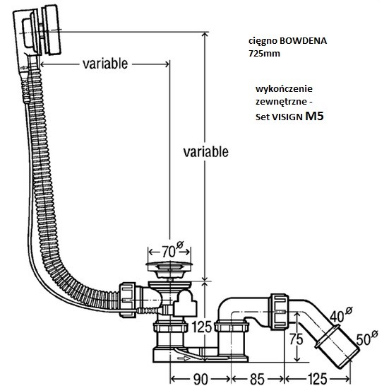 Viega Simplex syfon wannowy długi 725mm pokrętło chrom połysk 726959