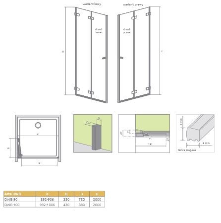 Radaway Arta DWB drzwi wnękowe składane lewe 90 chrom przeźroczyste easy clean 386151-03-01L