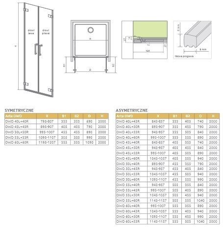 Radaway Arta DWD drzwi wnękowe wahadłowe 110 chrom przeźroczyste easy clean 386033-03-01L + 386033-03-01R