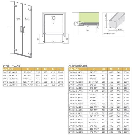 Radaway Arta DWD drzwi wnękowe wahadłowe 90 chrom przeźroczyste easy clean 386031-03-01L + 386031-03-01R