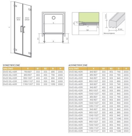 Radaway Arta DWD drzwi wnękowe wahadłowe 80 chrom przeźroczyste easy clean 386030-03-01L + 386030-03-01R
