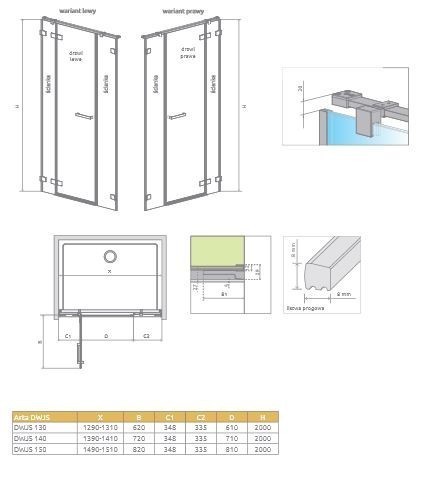 Radaway Arta DWJS drzwi wnękowe wahadłowe prawe 150 chrom przeźroczyste easy clean 386457-03-01R + 386122-03-01R