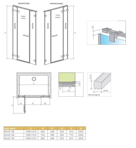 Radaway Arta DWJS drzwi wnękowe wahadłowe lewe 140 chrom przeźroczyste easy clean 386456-03-01L + 386122-03-01L