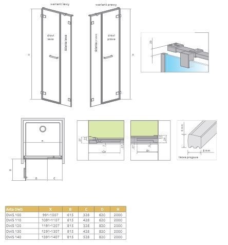 Radaway Arta DWS drzwi wnękowe wahadłowe z polem stałym lewe 130 chrom przeźroczyste easy clean 386828-03-01L + 386092-03-01L