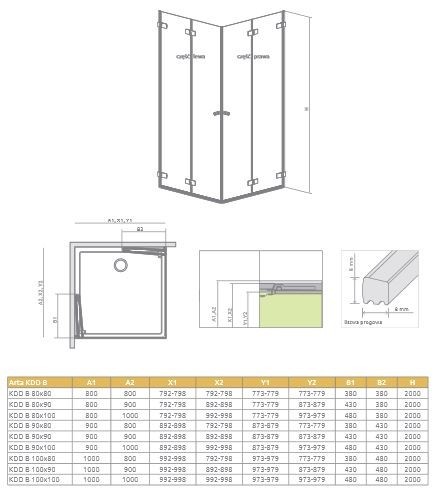 Radaway Arta KDD B kabina prostokątna 90Lx80P drzwi składane  chrom przeźroczyste easy clean 386161-03-01L + 386160-03-01R