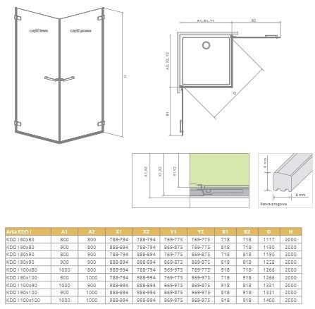 Radaway Arta KDD I kabina prostokątna 90Lx80P drzwi jednoczęściowe otwierane chrom przeźroczyste easy clean 386061-03-01L + 386060-03-01R