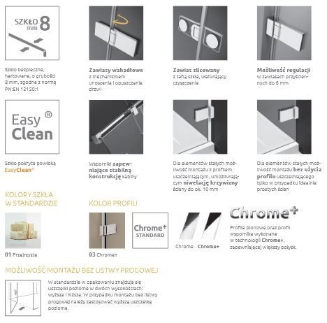 Radaway Arta KDJ II kabina prostokątna 80x120 drzwi wahadłowe lewe + ścianka chrom przeźroczyste Easy Clean 386420-03-01L + 386040-03-01L + 386024-03-01
