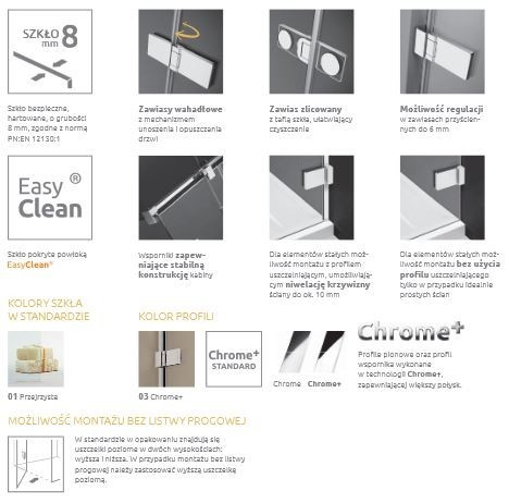 Radaway Arta KDJ II kabina prostokątna 80x90 drzwi wahadłowe lewe + ścianka chrom przeźroczyste Easy Clean 386420-03-01L + 386040-03-01L + 386021-03-01