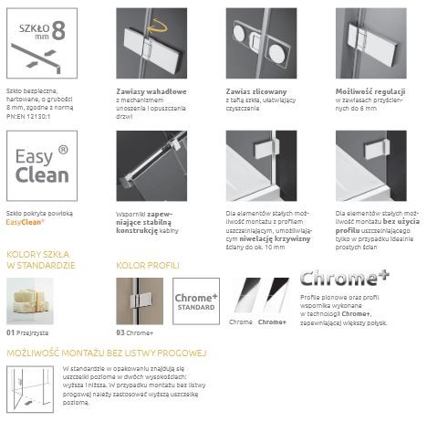 Radaway Arta KDJ II kabina kwadratowa 80x80 drzwi wahadłowe lewe + ścianka chrom przeźroczyste Easy Clean 386420-03-01L + 386040-03-01L + 386020-03-01