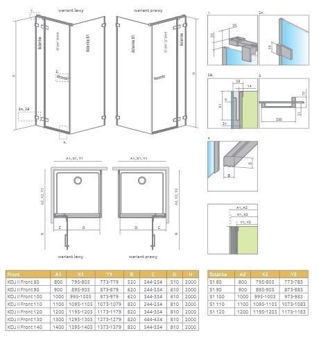Radaway Arta KDJ II kabina prostokątna 80x110 drzwi wahadłowe prawe + ścianka chrom przeźroczyste Easy Clean 386420-03-01R + 386040-03-01R + 386023-03-01