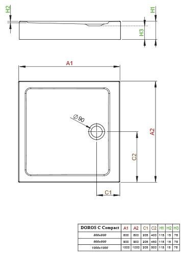 Radaway Doros C Compact brodzik kwadratowy płaski 100x100 SDRC1010-05