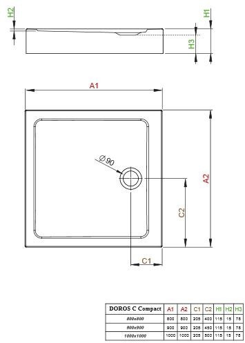 Radaway Doros C Compact brodzik kwadratowy płaski 90x90 SDRC9090-05