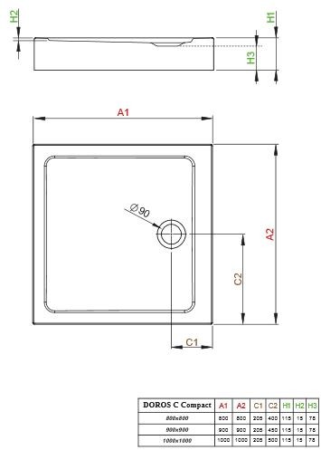 Radaway Doros C Compact brodzik kwadratowy płaski 80x80 SDRC8080-05
