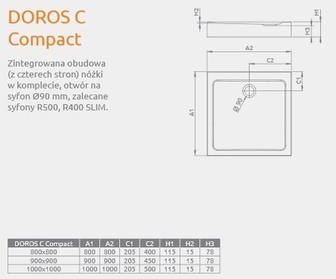 Radaway Doros D Compact brodzik prostokątny płaski 130x90 SDRD1390-05