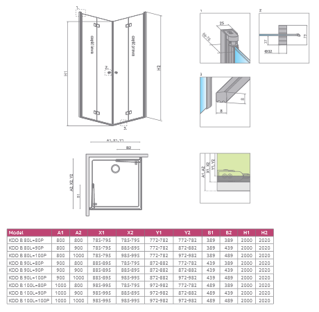 Radaway Fuenta New KDD-B kabina prostokątna 90Lx80P drzwi składane chrom  Easy Clean 384071-01-01L + 384070-01-01R