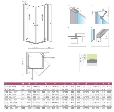 Radaway Fuenta New KDD kabina prostokątna 90Lx80P drzwi dwuczęściowe otwierane chrom  Easy Clean 384060-01-01L + 384061-01-01R