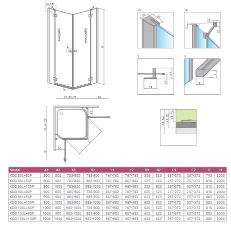 Radaway Fuenta New KDD kabina prostokątna 100Lx90P drzwi dwuczęściowe otwierane chrom Easy Clean 384062-01-01L + 384060-01-01R