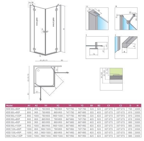 Radaway Fuenta New KDD kabina kwadratowa 100Lx100P drzwi dwuczęściowe otwierane chrom  Easy Clean 384062-01-01L + 384062-01-01R