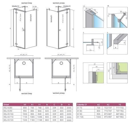 Radaway Fuenta New KDJ+S kabina trójścienna kwadratowa 100x100x100 prawa drzwi otwierane chrom przeźroczyste Easy Clean 384022-01-01R + 2x 384052-01-01