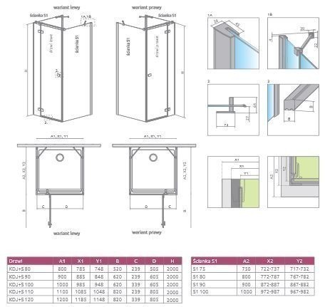 Radaway Fuenta New KDJ+S kabina trójścienna prostokątna 100x120x100 prawa drzwi otwierane chrom przeźroczyste Easy Clean 384024-01-01R + 2x 384052-01-01