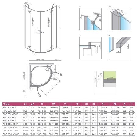 Radaway Fuenta New PDD kabina półokrągła 100Lx100P drzwi otwierane chrom przeźroczyste Easy Clean 384003-01-01L + 384003-01-01R