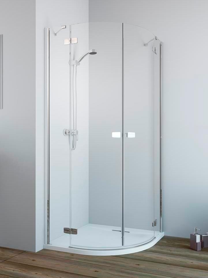 Radaway Fuenta New PDD kabina półokrągła asymetryczna 100Lx80P drzwi otwierane chrom przeźroczyste Easy Clean 384003-01-01L + 384002-01-01R