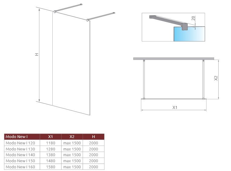 Radaway Modo New I kabina typu Walk-In 120 chrom przeźroczyste Easy Clean 388124-01-01