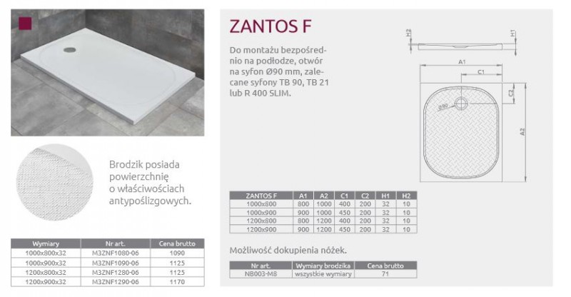 Radaway Zantos F brodzik prostokątny płaski z konglomeratu marmurowego 100x80 M3ZNF1080-06