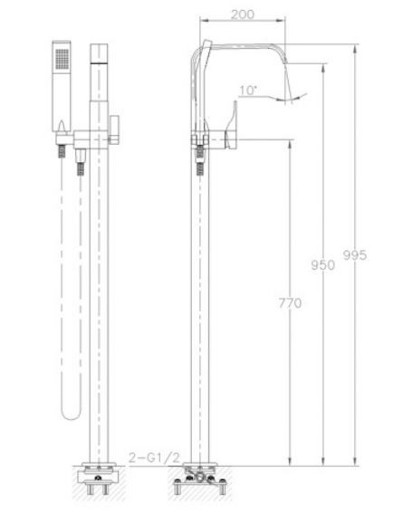 BESCO Modern jednouchwytowa bateria wannowa stojąca podłogowa chrom