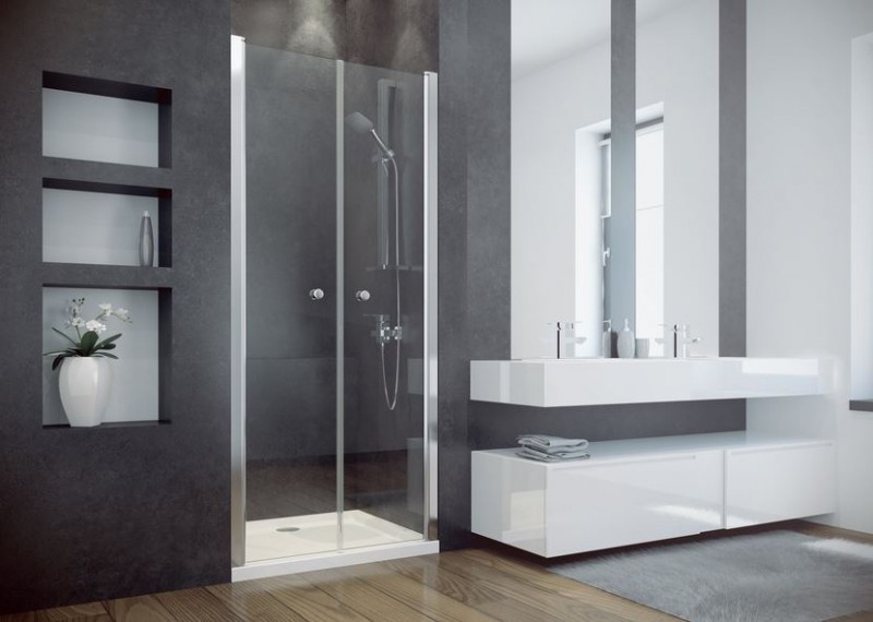 BESCO Sinco drzwi do wneki wahadłowe podwójne 80 chrom przeźroczyste