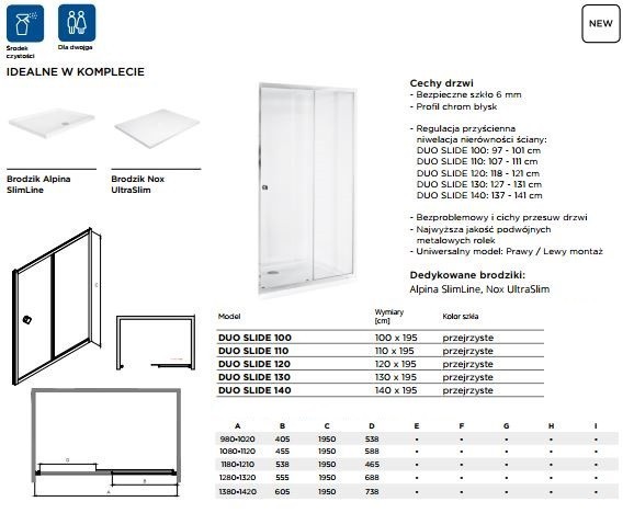 BESCO drzwi do wneki przesuwane 120 chrom przeźroczyste