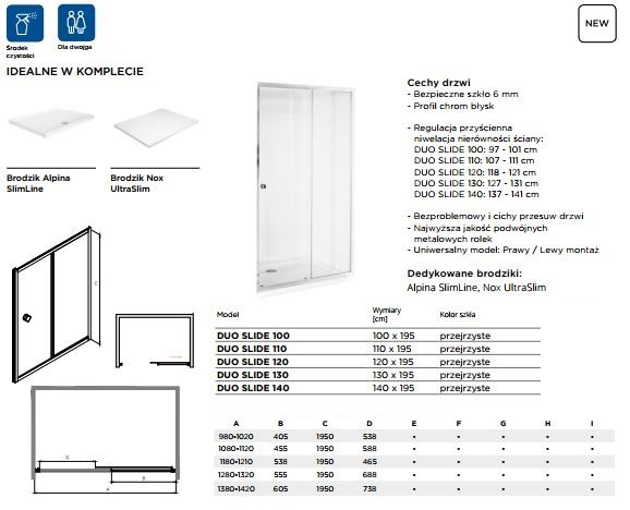 BESCO drzwi do wneki przesuwane 100 chrom przeźroczyste