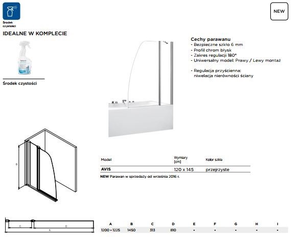 BESCO Avis parawan nawannowy 2-skrzydłowy chrom 120 cm chrom PAV-2S