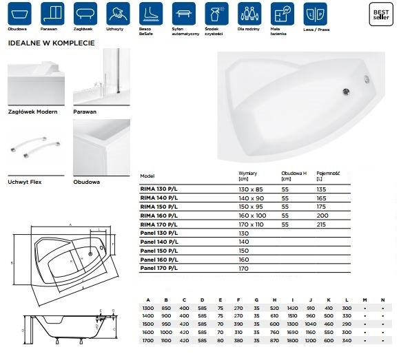 PMD Piramida Rima wanna asymetryczna lewa 130x85 biały