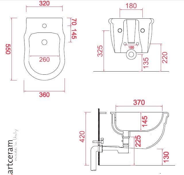 Artceram Hermitage bidet wiszący retro biały HEB003