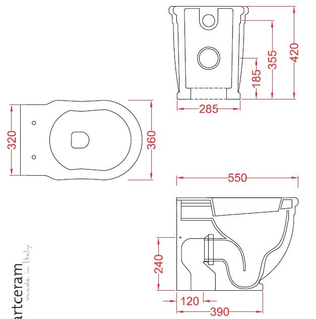 Artceram Hermitage muszla stojąca retro biała odpływ uniwersalny HEV005