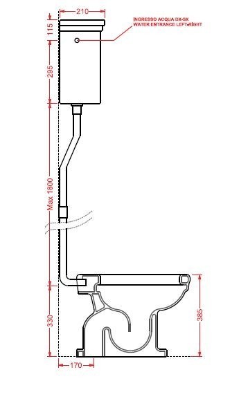 Artceram Hermitage mechanizm i rura do spłuczki typu górnopłuk retro bronzo brąz HEA00672