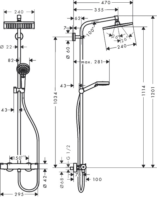 Hansgrohe Crometta E 240 komplet prysznicowy z termostatem i deszczownicą chrom 27271000