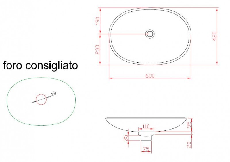 Artceram La Fontana umywalka stawiana na blat 60X42 cm biała LFL001