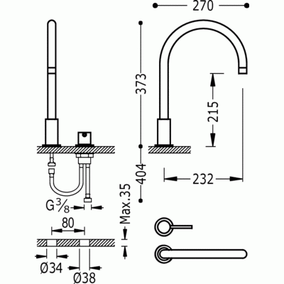 Tres Study Exclusive bateria umywalkowa dwuotworowa bez korka chrom 261.105.01