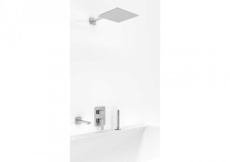Kohlman Excellent wannowy zestaw podtynkowy z deszczownicą 25x25 cm, wylewką i słuchawką na rant wanny chrom QW211HQ25-007