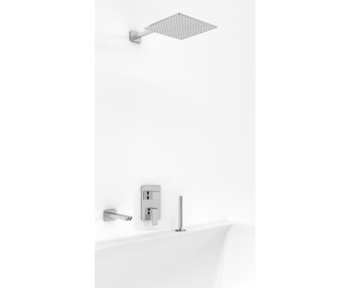 Kohlman Saxo wannowy zestaw podtynkowy z deszczownicą 20x20 cm, wylewką i słuchawką na rant wanny chrom QW211SQ20-007