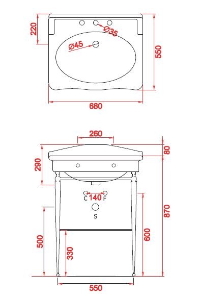 Artceram Hermitage umywalka wisząca 68x55 cm retro biała HEL002