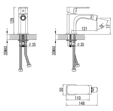 Omnires Apure bateria bidetowa stojąca chrom AP2220CR