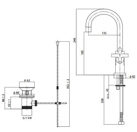 Omnires Modern bateria umywalkowa stojąca chrom C301CR