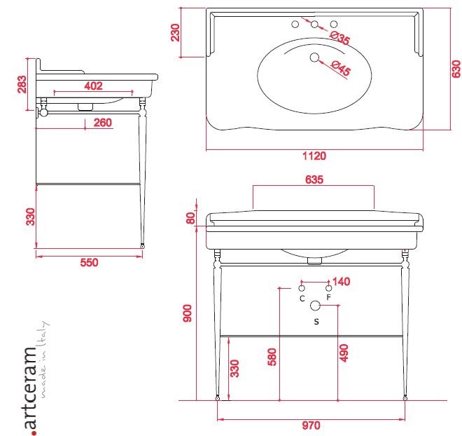 Artceram Hermitage umywalka z blatem ceramicznym 112x63 cm retro biała HEL004